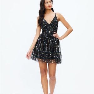 Dress the Population Solange Rainbow Sequin Ruffle Mini Dress XXL, NWT